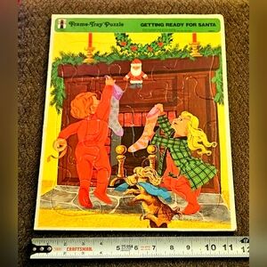 Like New Vintage 1973 The Rainbow Works Frame Tray Puzzle Christmas Scene